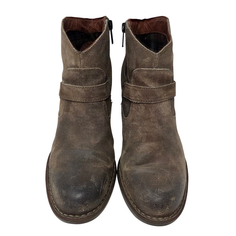 Born Brown Suede Leather Side Zip Carmel Harness Western Ankle Boots Size 9 M - Picture 3 of 10
